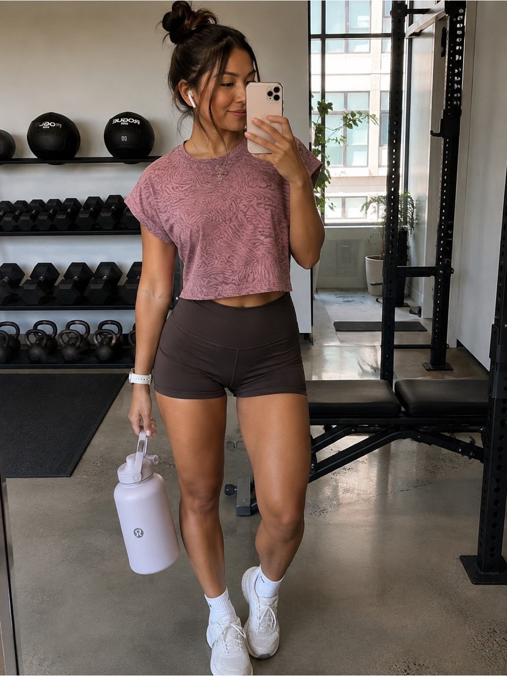 lululemon athletica Mauve Pink Swirl-Print Short Sleeve Crop Top